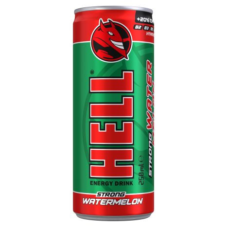 HELL Strong görögdinnye- és tuttifruttiízű, koffeintartalmú, szénsavas, alkoholmentes ital 250 ml