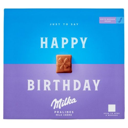 Milka Happy Birthday alpesi tejcsokoládé praliné tejes krémtöltelékkel 20 db 110 g